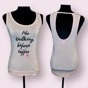 Betsey Johnson No Talking Before Coffee Tank Top Open Back Pink Size Small